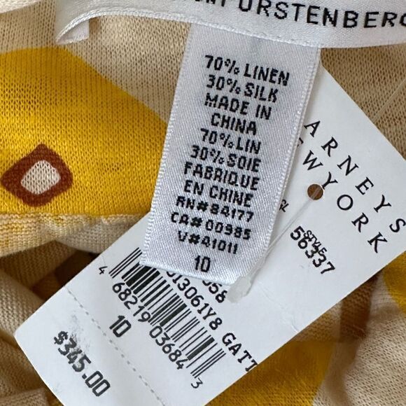 Diane Von Furstenberg Yellow Silk Linen Floral Print Dress| Size 10 - Picture 8 of 8